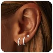 Push Back Cubic Zirconia-Adorned Sterling Silver Stacked Hoop Earrings for Women, Gold Silver Plated, Dainty Studs & Small Hoops Combination Design