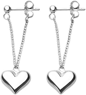 Sterling Silver Heart Dangle Earrings with Push Back for Women - Elegant Drop & Dangle Tassel Threader Design