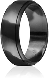 ROQ Silicone Rubber Wedding Ring for Men, Comfort Fit, Men's Wedding Band, Breathable Rubber Engagement Band, 8mm Wide 2mm Thick, Step Edge, Single, Black Camo, Size 11