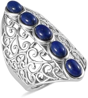 Shop LC Platinum Plated 5 Stone Lapis Lazuli Ring for Women Openwork Statement Jewelry Birthday Gifts for Women