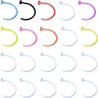 D.Bella 18G Clear Nose Rings Retainer & 20G Clear Nose Rings Hoop Flexible Acrylic Clear Nose Piercing Retainer Kit for Work Surgery