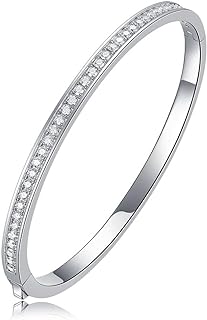 Sterling Silver 7-Inch Moissanite Elegant Bangle Bracelet for Women with Striking D-Color VVS1 Diamond-like Clarity, Perfect Luxury Gift