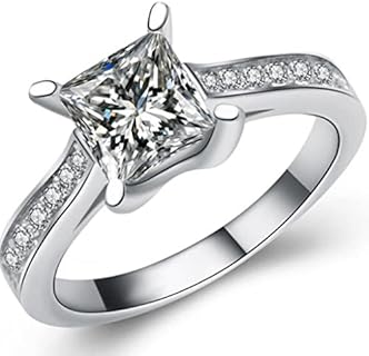 Jude Jewelers Stainless Steel 4 Carat Princess Cut Wedding Engagement Halo Bridal Proposal Ring