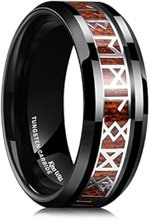 King Will Tungsten Carbide Wedding Band for Men - 8mm Black Plated High Polished Inlay Norse Viking Rune Rings for Any Ocassion Ring Comfort Fit