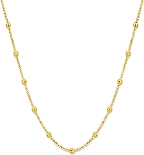 SISGEM Real 14k Gold Bead Station Choker Necklace for Women, 3 MM Ball Chain Jewelry Gifts for Her, 15-18 Inch
