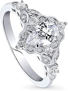 Exquisite Pear Halo Engagement Ring with Cubic Zirconia for Women; BERRICLE Sterling Silver, Rhodium Plated Art Deco Design, Size 4-10