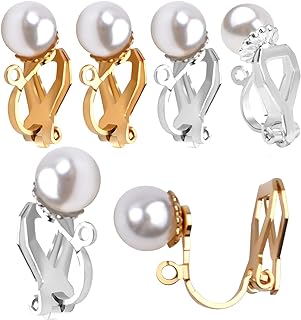 Aylifu Brass Clip-On Earring Converters in Gold and Silver with Imitation Pearls for Women - 12 Piece Set with Elegant Half-Ball Design