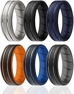 ROQ Men's Silicone Ridge Wedding Rings, Versatile 6-Color Pack, Size 10 - Ideal for Active Lifestyles