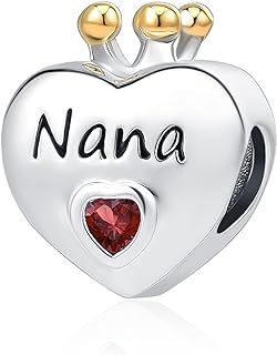 Rhinestone Encrusted Nana Charm Bracelet with Synthetic Crystal, Ideal for Sisters/Daughter - Heart Crown Design