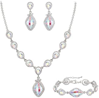 EVER FAITH Art Deco Crystal Necklace, Earrings & Bracelet Set with Lobster Clasp - Alloy, Marquise & Teardrop Design for Weddings and Prom