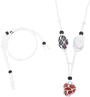 WEWAYSMILE White Nylon Woven Bead Necklace with Adjustable Gabion Rope and Natural Glass Beads, Featuring 3 Mesh Pockets for Necklace Making