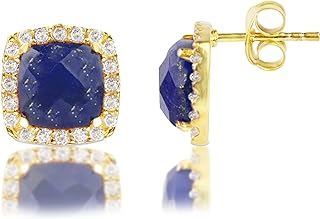 8mm Cushion Cut Moonstone Stud Earrings with Push Back Closure for Women | Gold Plated Silver Earrings with Topaz Accents by MAX + STONE