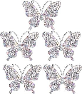 5Pcs Rhinestone Butterfly Retro Pin Corsage Brooch Butterfly Brooches for for Women Girls Wedding/Banquet/Birthday Party(AB Color Butterfly)