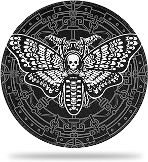 Desk Mat, Moth Dead Head Symbol Round Gaming Mouse Pad, 8.8" Death's Head Moth Round Mouse Pad with Non-Slip Base and Stitched Edge, Round Computer Keyboard Mouse Mat for Home Office Work,0.12" Thick