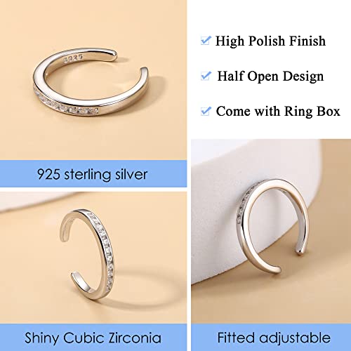 2Pcs Sterling Silver Toe Rings Set Cubic Zirconia Adjustable Band Rings Fitted Wrap Around Toe Ring for Women Summer Barefoot Jewelry