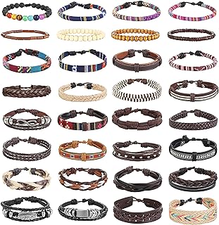 Adjustable No-Clasp Native American Beaded Bracelet in Stainless Steel and Leather for Men and Women - Cool Rugged Retro Design