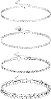 HANPABUM Stainless Steel Link Chain Anklet with Cubic Zirconia Gems & Buckle Clasp for Women, Layered Dainty Boho Design