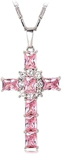 Lobster-Claw Clasp Cubic Zirconia Cross Necklace with Link Chain for Men and Women, featuring Coin Medal/Crucifix/Virgin Mary/Rosary designs