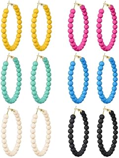 Bohemian Acrylic Matte Beads Large Hoop Earrings Set, Lightweight Alloy Construction, 6 Multicolor Pairs for Versatile Styling: Perfect Women's Gift