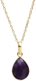 Gempires Pear Shaped Teardrop Crystal Necklace, Bezel Pendant Necklace, Natural Gemstone Drop Necklace, Layering, Everyday Wear, Adjustable Length 16 + 2 inch