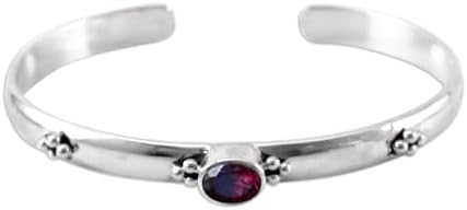 NOVICA Artisan Handmade Garnet Cuff Bracelet .925 Sterling Silver from Indonesia Red Birthstone 'Eye of Beauty'