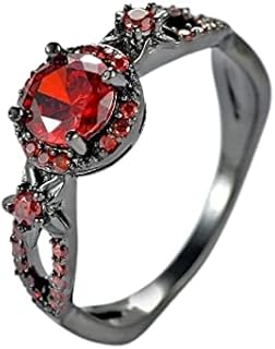 Gothic Black Rings Purple Red Crystal Zircon Diamond Wedding Engagement Ring Size 5-10