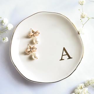 Personalized A-Monogrammed Ceramic Jewelry Tray Ring Dish by Yoqanr - Elegant Engagement or Wedding Gift in High-Gloss White Ceramic for Women - Versatile & Portable Round Design, Perfect for Any Special Occasion