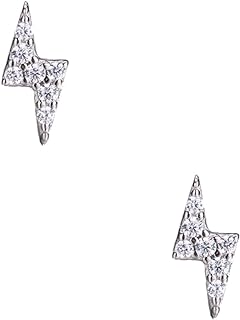 Screw Back Sterling Silver Lightning Bolt Stud Earrings with Cubic Zirconia for Women, Assorted Snake, Butterfly, Heart & Cross Designs