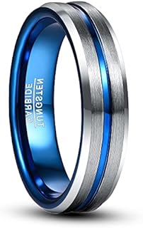 Two-Tone Tungsten Carbide Wedding Band for Men and Women - 6mm Brushed Finish Blue/Rose Gold Groove - Comfort Fit Size 7-12