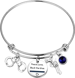 Box Chain Stainless Steel Thin Blue Line Bracelet - Ideal for Police Wives/Moms - Peace Love Back The Blue Design