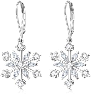 Snowflake Earrings for Woman 925 Sterling Silver Cubic Zirconia Winter Party Snow Flower Leverback Earrings Snowflake Dangle Drop Earrings Jewelry Holiday Chrismas Gifts for Women Girls
