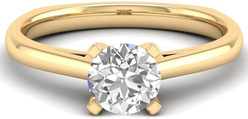 10K/14K/18K Yellow Gold Round Cut 1ct Moissanite Engagement Ring for Women, Timeless Solitaire Design + D Color VVS1 Clarity