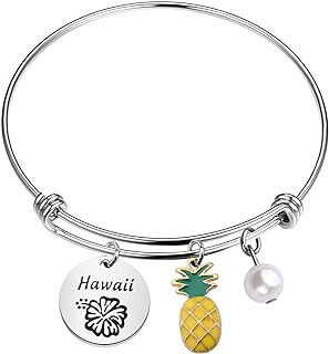 WSNANG Stainless Steel Hawaiian Bangle Bracelet with Box Chain and Pineapple Charm for Beach Enthusiasts