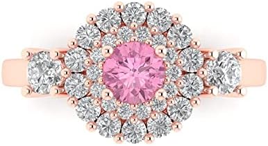 Clara Pucci 1.6 ct Round Cut Simulated Pink Diamond 18K Rose Gold Halo Solitaire W/Accents Anniversary Wedding Engagement Ring