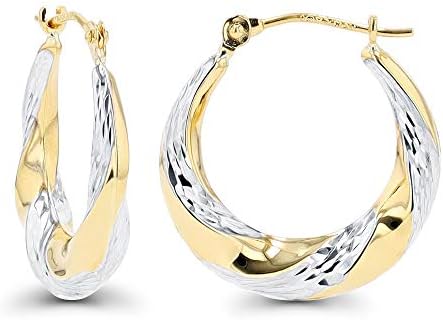 14K Gold Polished & Satin Twisted Hoop Earrings For Women | 4x20mm Hoops | Earrings For Sensitive Ears | Solid Gold Earrings For Women