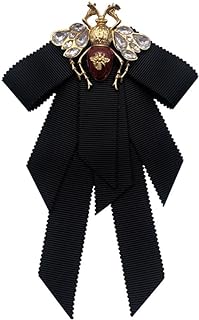 ABOOFAN Retro Bowtie Brooch Crystal Bee Animal Brooch Corsage Pretied Bow Tie Lapel Pin Shirt Tie Jabot Collar Neck Tie for Women Uniform (Black)