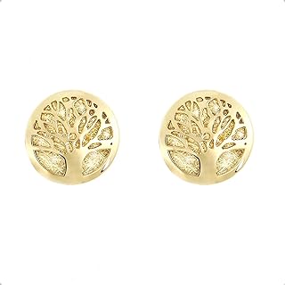 Lucchetta - 14 karat Yellow Gold Tree of Life Studs, 14k Solid Gold Stud Earrings for Women and Girls, Italian Excellence Fine Jewelry, BR8448