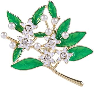 Pin-Clasp Gardenia Flower and Leaf Brooch in Alloy Steel for Women - No Gemstones