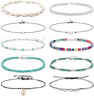 Small Bead Choker Necklace for Women Girls Cute Boho VSCO Beaded Necklaces Adjustable Beach Single Shell Seed Bead Necklace