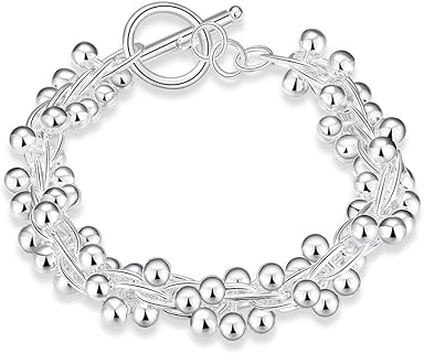 Toggle Clasp Handmade Sterling Silver Bead Bracelet - Durable Bead and Link Chain Design for Women, Perfect as a Valentine or Mother's Day Gift