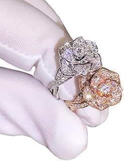 3D Rose Ring CZ Simulated Diamond Ring Rose Gold Ring Rose Flower Ring for Women