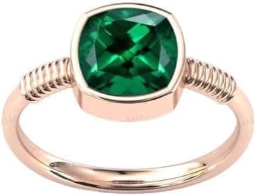 2 CT Bezel Set Emerald Engagement Ring Cushion Shaped Emerald Solitaire Wedding Ring Art Deco Emerald Antique Bridal Ring Women Anniversary Ring, Green