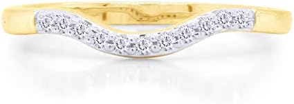 Jewel Zone US Round Cut White Natural Diamond Accent Curved Wedding Band Ring 14k Gold Over Sterling Silver Stackable Band Rings, Mother's Day Gift For Her (0.06 Cttw)