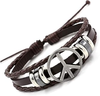 Peace Symbol Genuine Leather Bracelet Women Charm Infinity Couple Bracelets & Bangle For Men Jewelry Gift
