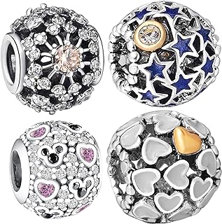 S925 Clasp Cubic Zirconia Spacer Charm Bracelet for Pandora Lovers - Bronze Chain Design with Sterling Silver Beads Set of 4 Pack