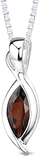 PEORA Garnet Pendant Necklace for Women 925 Sterling Silver, Natural Gemstone, 1.25 Carats Marquise Shape, 10x5mm with 18 inch Chain