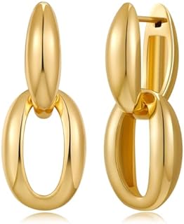 FAMARINE Gold Hoop Dangle Earrings for Women Drop Huggie Earrings Fashion Link Earrings