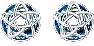 925 Sterling Silver Pentagram Earrings Studs with Push-Back Findings for Women, Celtic Witches Knot Design