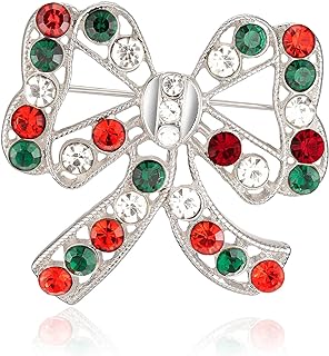 Silvery Color Rhinestone Bow Brooches for Women Large Bowknot Brooch Pin Vintage Jewelry Christmas Winter Accessories
