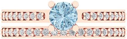 Clara Pucci 1.20ct Round Cut Solitaire Genuine Natural Sky Blue Topaz Engagement Promise Anniversary Bridal Ring Band set 18K Rose Gold